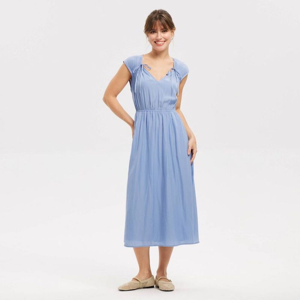 Women's Cap Sleeve Tie Shoulder Midi Dress - Universal Thread Blue L